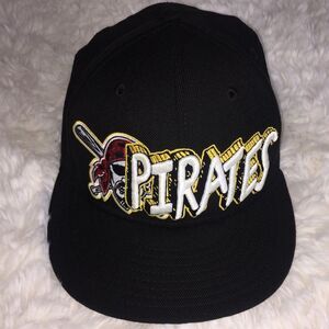 Pittsburgh Pirates Flat Bill Baseball Hat Sz 7 New Era MLB Black 59 Fifty